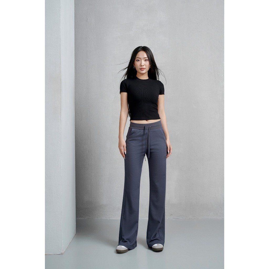Áo thun croptop tay ngắn cổ tròn The Kim, áo baby tee thun tăm trơn A166