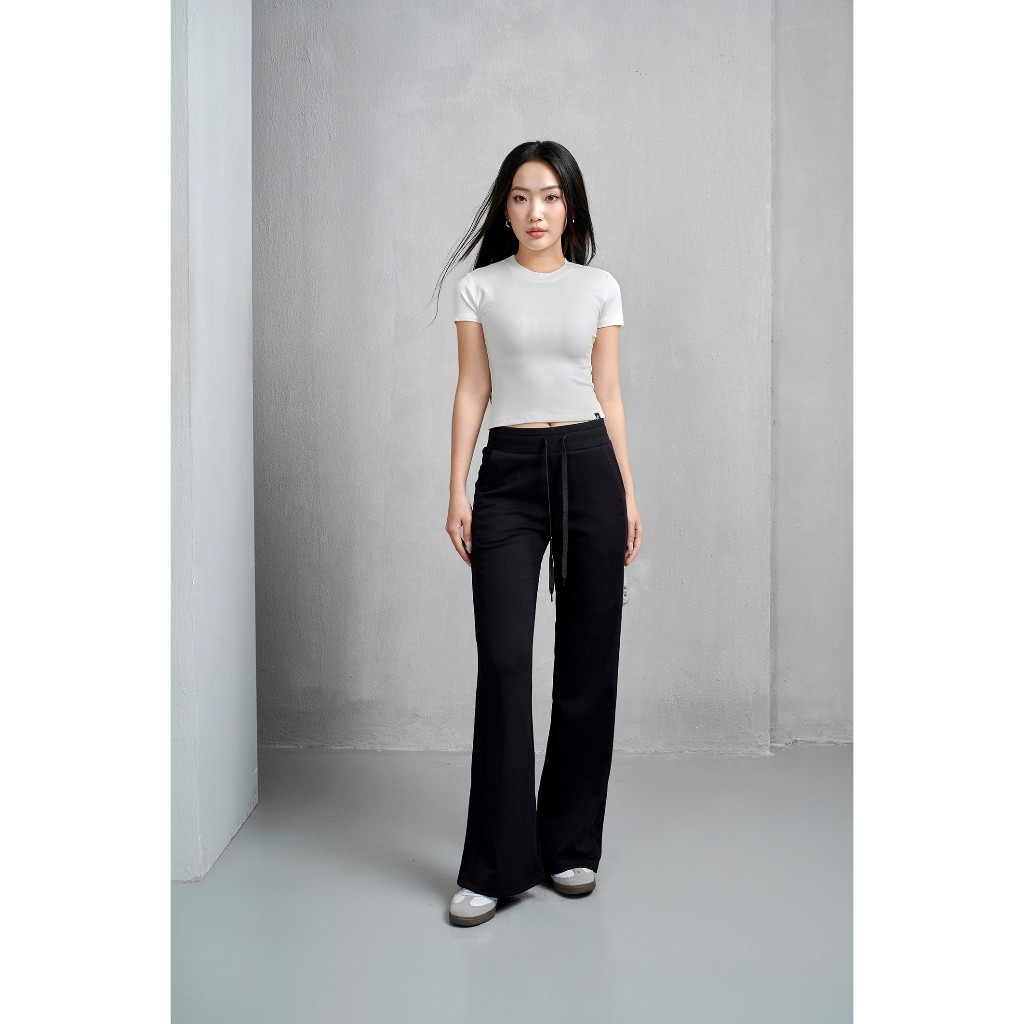 Áo thun croptop tay ngắn cổ tròn The Kim, áo baby tee thun tăm trơn A166