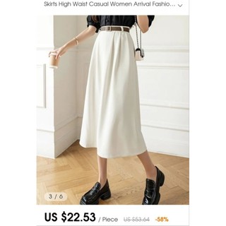[HÀNG MỸ] Chân váy midi TAHARI form A basic xòe basic xếp ly công sở màu be kèm đai đen