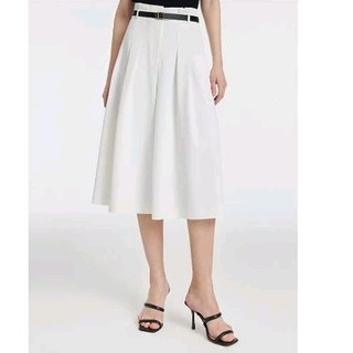 [HÀNG MỸ] Chân váy midi TAHARI form A basic xòe basic xếp ly công sở màu be kèm đai đen