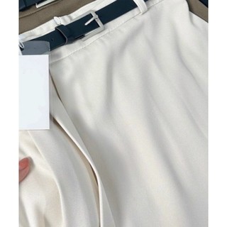 [HÀNG MỸ] Chân váy midi TAHARI form A basic xòe basic xếp ly công sở màu be kèm đai đen