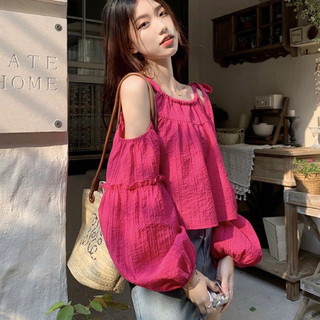  Áo kiểu hở vai tay dài phồng siêu xinh