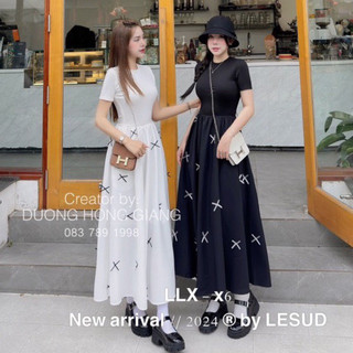 Váy tăm hàn phối thô, nơ đính dáng xoè dài