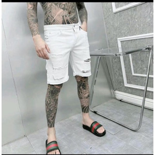 Quần short jean nam rách 2 màu trắng đen dáng slimfit chất liệu bò không co giãn ôm body cao cấp Menswear Jean Thun Cott