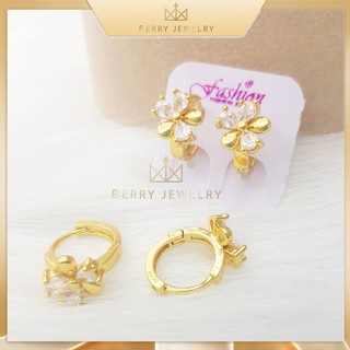 Khuyên tai nữ mạ vàng, bông hoa tai đính đá lấp lánh hình hoa trang sức berry jewelry b22v37