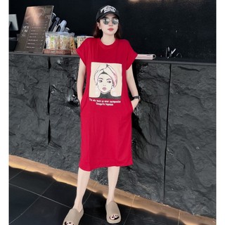 Bingshopvn Đầm suông nữ thun cotton tay ngắn cổ tròn túi eo freeship