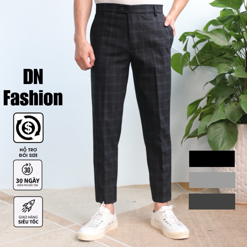 Quần Tây Âu Nam Hàn Quốc Mẫu Kẻ Sọc Caro Vải Co Giãn 4 Chiều Chất Vải Cotton Dày Dặn DN Fashion