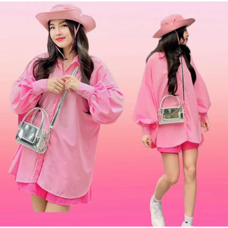  Sét sơ mi form rộng phối quần short tay dài màu pastel phù hợp đi du lịch, đi biển, sống ảo