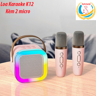 Loa bluetooth karaoke Kinyo K12 tặng kèm 2 mic và sticker,loa karaoke không dây âm thanh bass hay cùng đèn led có BH P2T