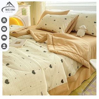 Bộ Chăn Ga Gối Đũi Chăn Hè Trần Bông 4 Món Vintage - Màu Sắc Sang Trọng Cổ Điển