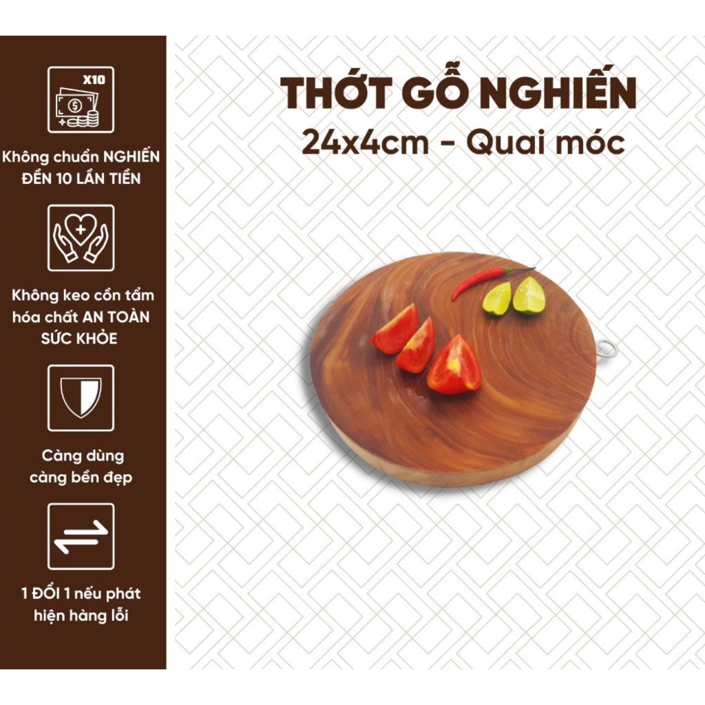 Thớt gỗ nghiến kích thước 25cm dày 2cm-4.5cm dùng thái đồ ăn chín