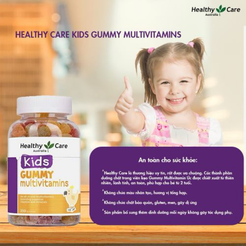 [nhập khẩu] Healthycare Healthy Care Gummy Multivitami  cho bé từ 2 tuổi trở lên