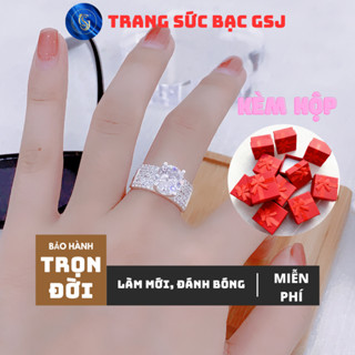 Nhẫn Bạc Nữ Đá Chủ Cao Bốn Trấu Thân Năm Hàng Đá Nhỏ Khắc Chữ S - GSJ - R4202001