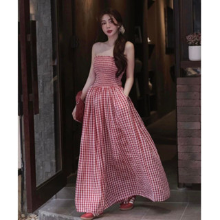 MAILY DRESS - ASHYLEY Đầm quây cotton thô kẻ dáng dài thướt tha TVT - TKCC