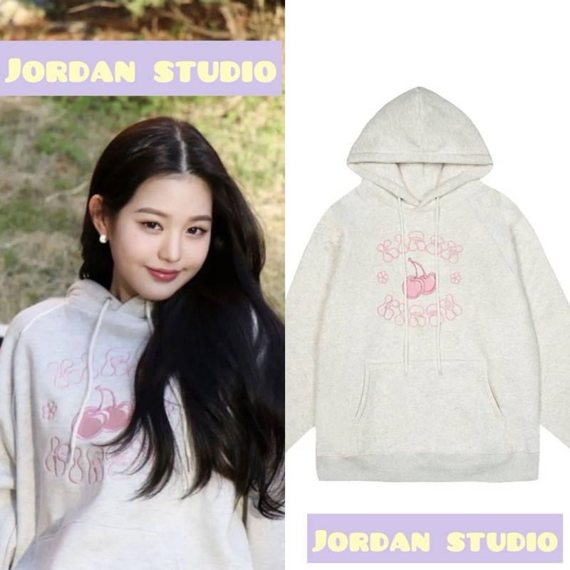[SẴN L,XL] Áo hoodie cherry màu xám brand Hàn giống Jang Wonyoung