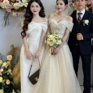 Đầm trễ vai mặc đi tiệc cưới sinh nhật chất tacta đứng phom