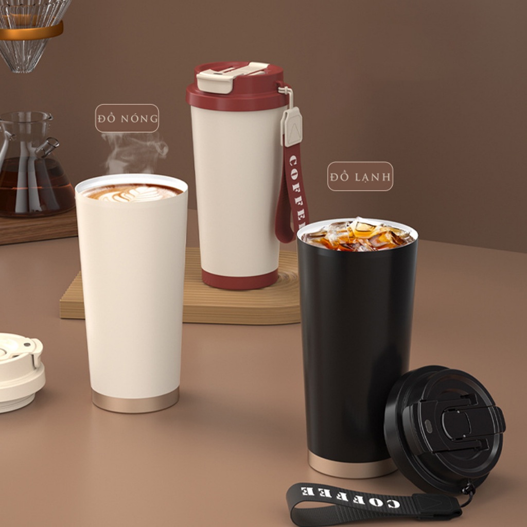 Cốc giữ nhiệt 530ML INOX 316 cao cấp, lõi thép ko gỉ chuẩn chống mài mòn, uống coffee, nắp thiết kế 
