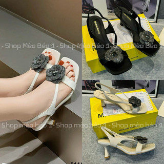 Sandal hoa đá đen gót nhọn fullbox hàng quảng châu cao cấp