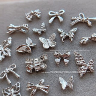 Charm bướm nơ bạc gắn móng phụ kiện nail