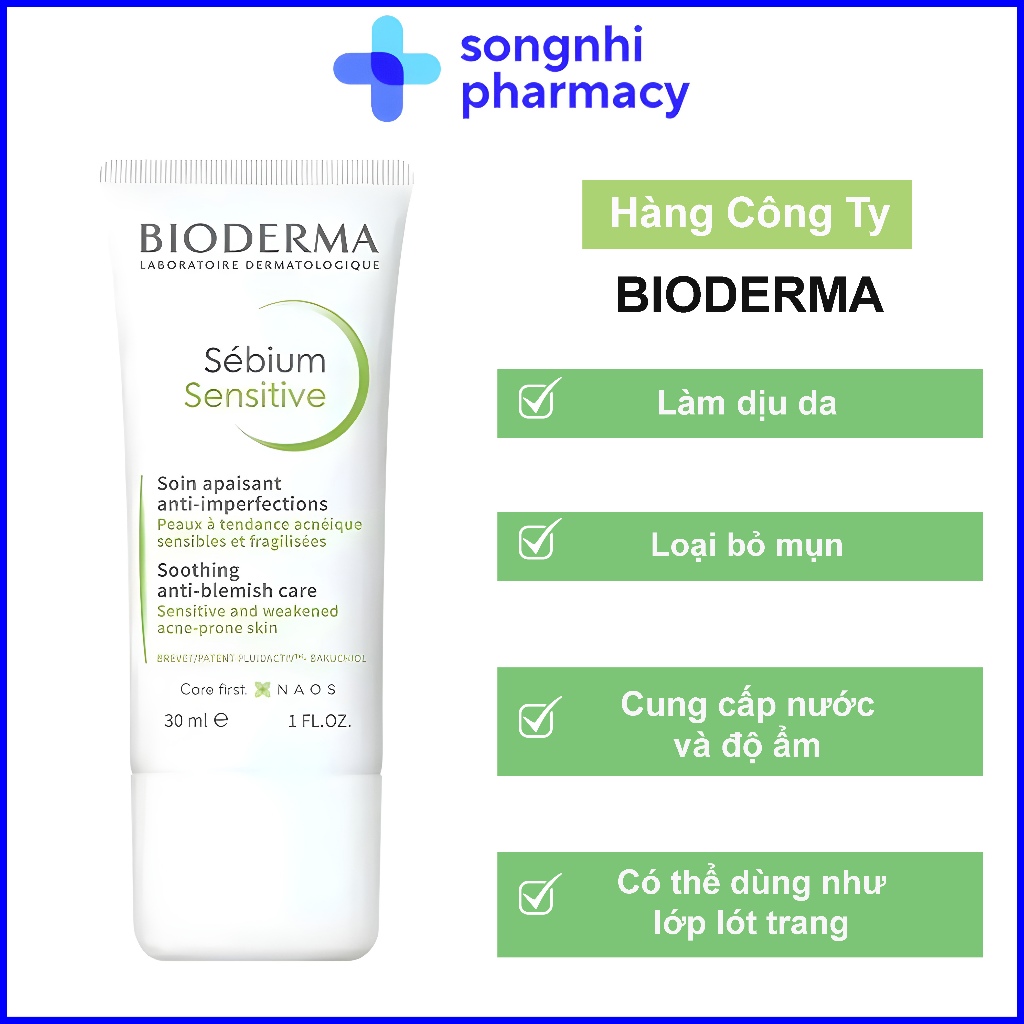[Hàng Cty] Kem Dưỡng Bioderma Sébium Sensitive 30ml - Kem Dưỡng Giảm Mụn Viêm Sebium Sentive