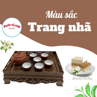 Khay trà nhựa vân gỗ - Khay trà tròn - Khay trà chữ nhật đựng ấm chén kiểu dáng sang trọng
