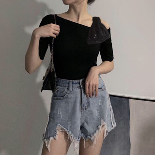 Áo thun gân đính nơ kim sa