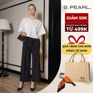 Áo sơ mi croptop nữ spearl thiết kế 2 túi hộp - 24sf26895007