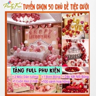 (Tặng Full Phụ Kiện+100 cánh hoa hồng) Set Bong Bóng trang trí phòng cưới, bóng bay trang trí tiệc cưới tân hôn siêu đẹp