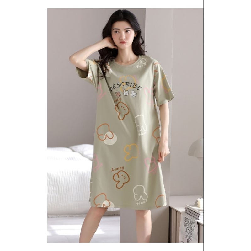 VT (size Xl 50-60kg) Váy bầu , Váy ngủ cộc tay nữ thun mỏng mát.