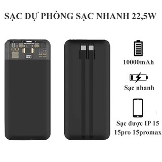 Sạc dự phòng sạc nhanh 22,5W dung lượng 10000mAh tích hợp dây cáp tiện lợi 2 đầu ra USB sạc cho IP Android nhỏ gọn