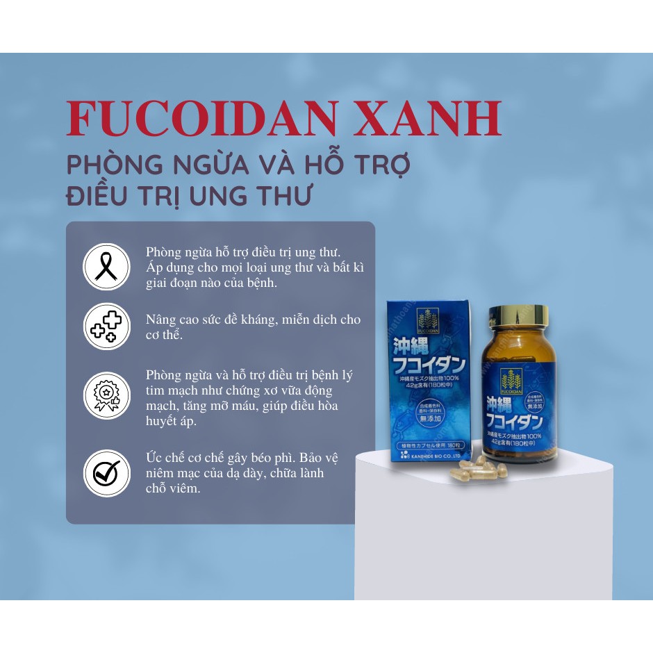 Tảo Fucoidan xanh Nhật Bản - Okinawa Fucoidan Kanehide Bio -180 viên - Hỗ trợ ung thư