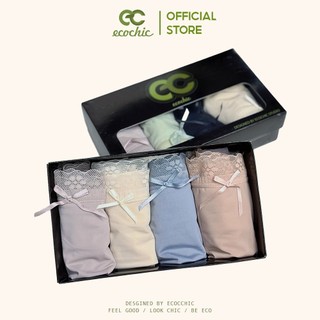 SET 4 Quần Lót Nữ ECOCHIC Full Hộp Chất Liệu Lụa , Cotton Ren Cao Cấp Tự Nhiên Thoải Mái