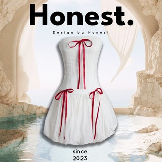 Kelly Dress - Đầm cúp ngực kiểu ôm dáng tà quả bí phối nơ tiểu thư - Honest Coquette