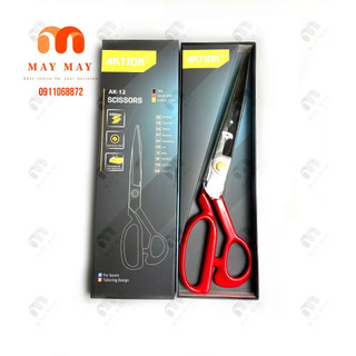 Kéo cắt vải tay cầm cán nhựa màu đỏ AKTION thép không gỉ size 12inch