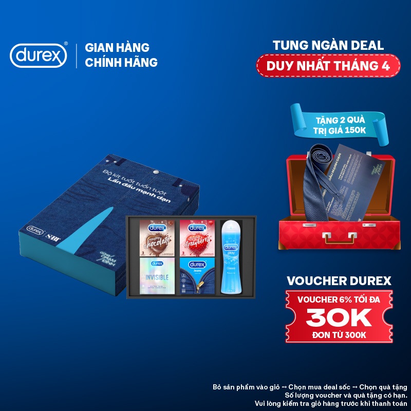 Combo Bao cao su và Gel bôi trơn Durex cho lần đầu mạnh dạn - Tặng kèm Bí kíp yêu độc quyền