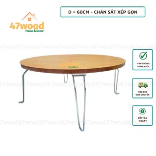 Bàn xếp đa năng mặt tròn 4 chân sắt gấp gọn 47wood, cực chắc chắn