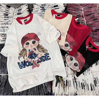 Áo thun form rộng tay lỡ viền cổ chất cotton mềm mát