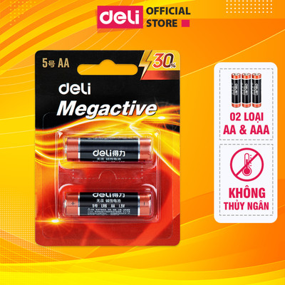 Pin Kiềm Alkaline DELI Vỉ 4 Viên Pin 2A 3A Pin Tiểu Pin Đũa 1.5V Không Chứa Thủy Ngân Dung Lượng Lớn