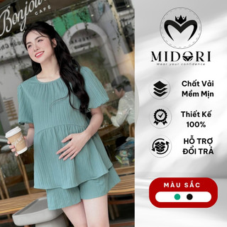 Set Đồ Bộ Nữ Cộc Tay Mặc Nhà Chất Vải Đũi Mềm Mát Thích Hợp Mùa Hè Cao Cấp