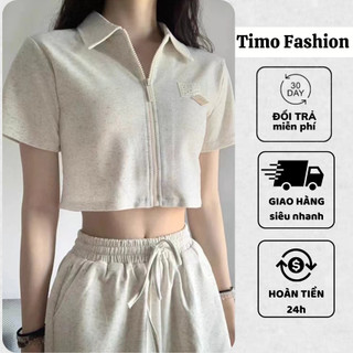 Set đồ nữ mặc đi chơi, Đồ bộ nữ mặc ở nhà kèm áo croptop kéo khóa và quần đùi ống rộng, chất cotton thoáng mát BTNN97