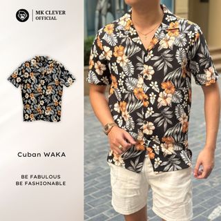 Áo Sơ Mi Cuban nam BlackF Ngắn Tay MK CLEVER Chất liệu lụa mềm mịn, thoáng mát, chống nhăn, form rộng hằng ngày