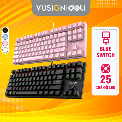 Bàn Phím Cơ Gaming Có Dây Deli - Chơi Game Cho Laptop Máy Tính - Có LED RGB Đổi Màu, Blue Switch