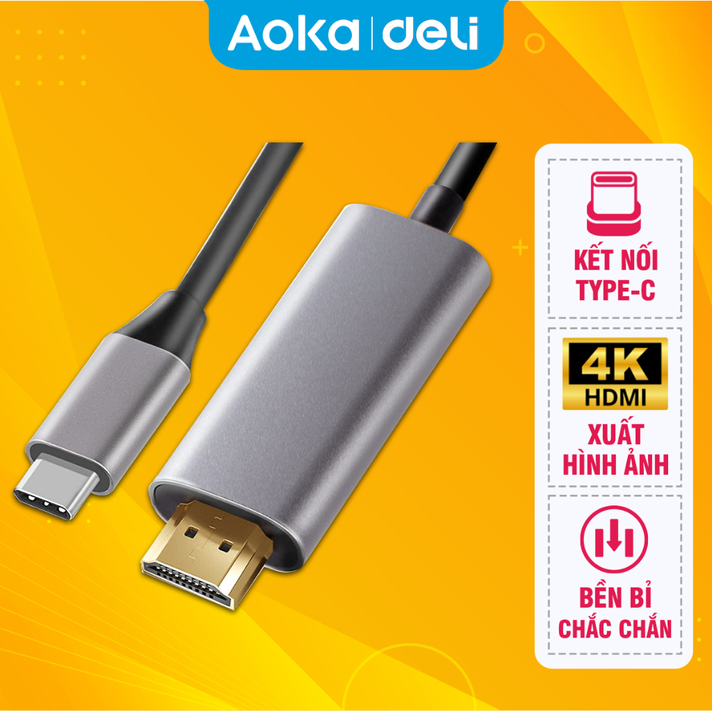 Cáp Type-C sang HDMI 4K AOKA by Deli Chính Hãng, Type C to HDMI 2.0 Dài 1.8m Hỗ Trợ Xuất Hình Ảnh Trình Chiếu, Xem Phim