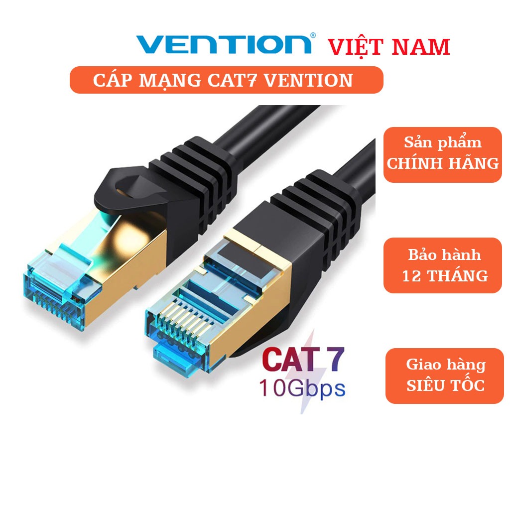 Dây cáp mạng CAT7 VENTION SFTP hỗ trợ đường truyền 10 Gbps, dài 10m/15m/20m - Hàng chính hãng