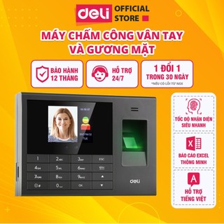 Máy Chấm Công DELI Máy Vân Tay & Nhận Dạng Khuôn Mặt - Hỗ Trợ Tiếng Việt Báo Cáo Excel Quản Lý Quyền