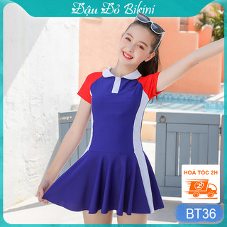 Đồ bơi big size cộc tay bé gái, size lớn đến 60kg, dáng váy quần đùi rời tiện lợi, áo tắm trẻ em nữ cỡ đại loại 1 | BT36