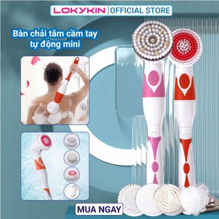 Bàn chải tắm điện cầm tay chống nước Lokykin tặng kèm 3 đầu cọ thay thế sạch da nhẹ nhàng, massage thư giãn