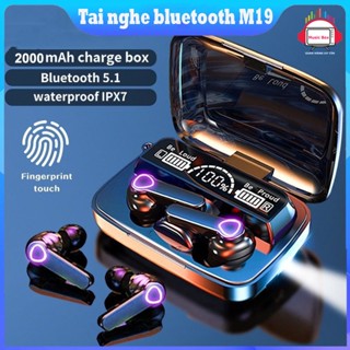  Tai nghe bluetooth M19 chip 5.1,tai nghe không dây pin trâu cảm ứng nhạy cùng đèn led và âm thanh đỉnh Bh uy tín 1 đổi. 