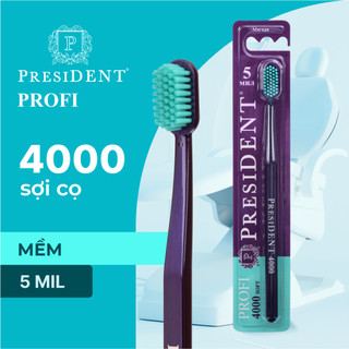 Bàn chải đánh răng chuyên nghiệp President PROFI 4000. Lông bàn chải Mềm. Mặt bàn chải nhỏ, dễ tiếp cận. 5 MIL
