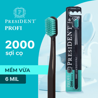 Bàn chải đánh răng chuyên nghiệp President PROFI 2000. Lông bàn chải Mềm vừa. Mặt bàn chải nhỏ, dễ tiếp cận. 6 MIL